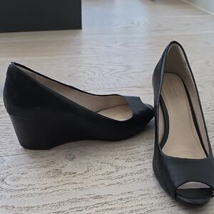 Cole Haan Black Peep Toe Wedges